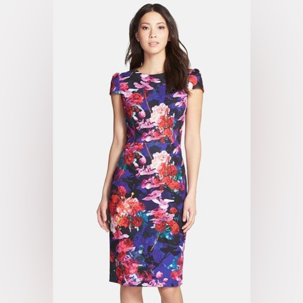Betsy Johnson Cap Sleeve Floral Sheath Dress Size 4